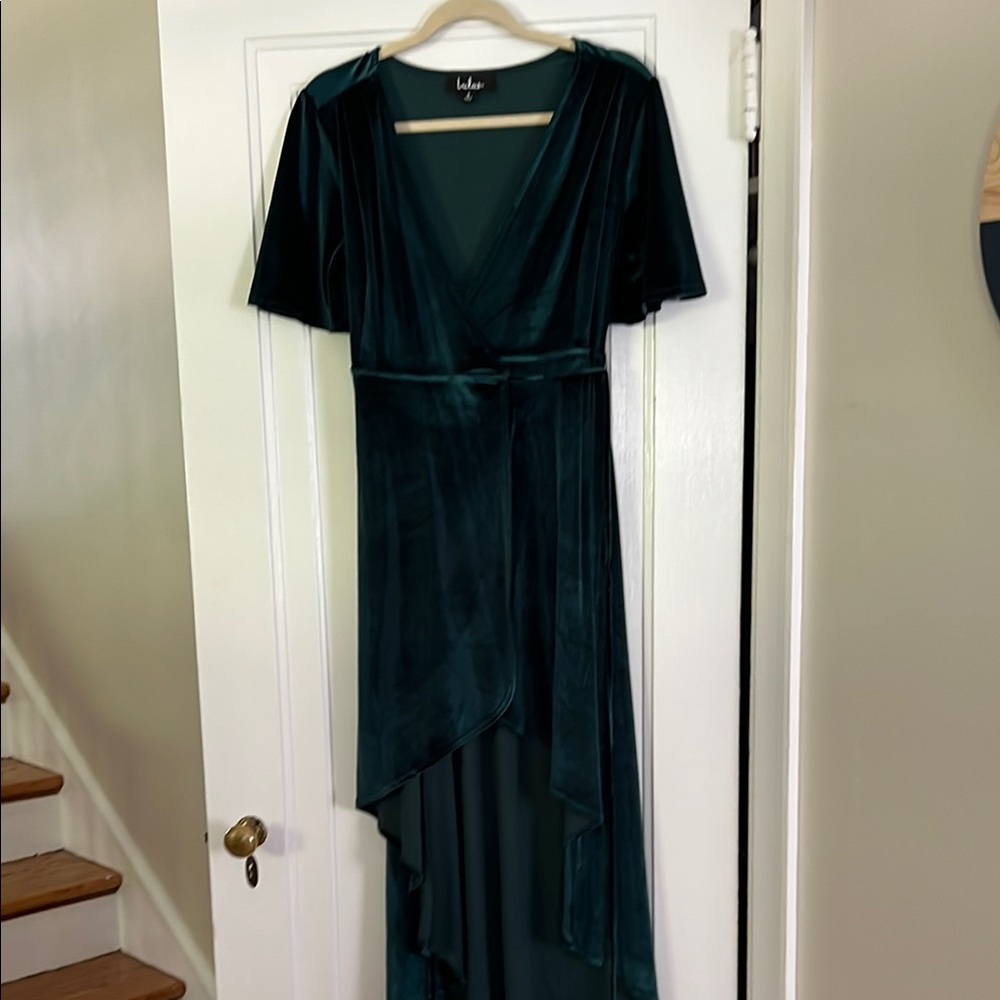 Lulu's Green Flutter Sleeve High Low Gown